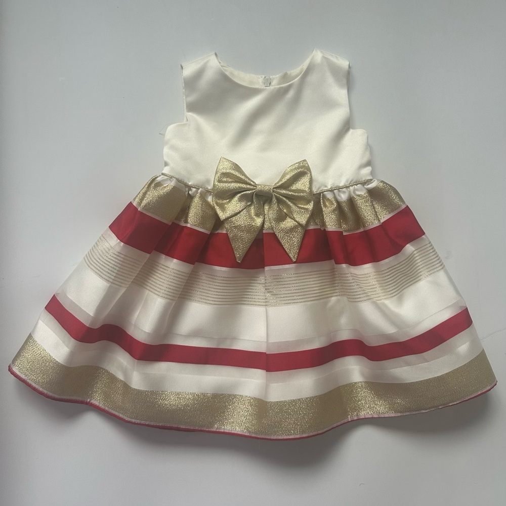 Rare Editions Gold and Red Formal Holiday Dress & Faux Fur Coat | Size: 18M